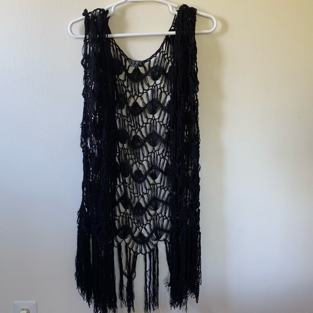 POL | black crochet cardigan/kimono with tassels